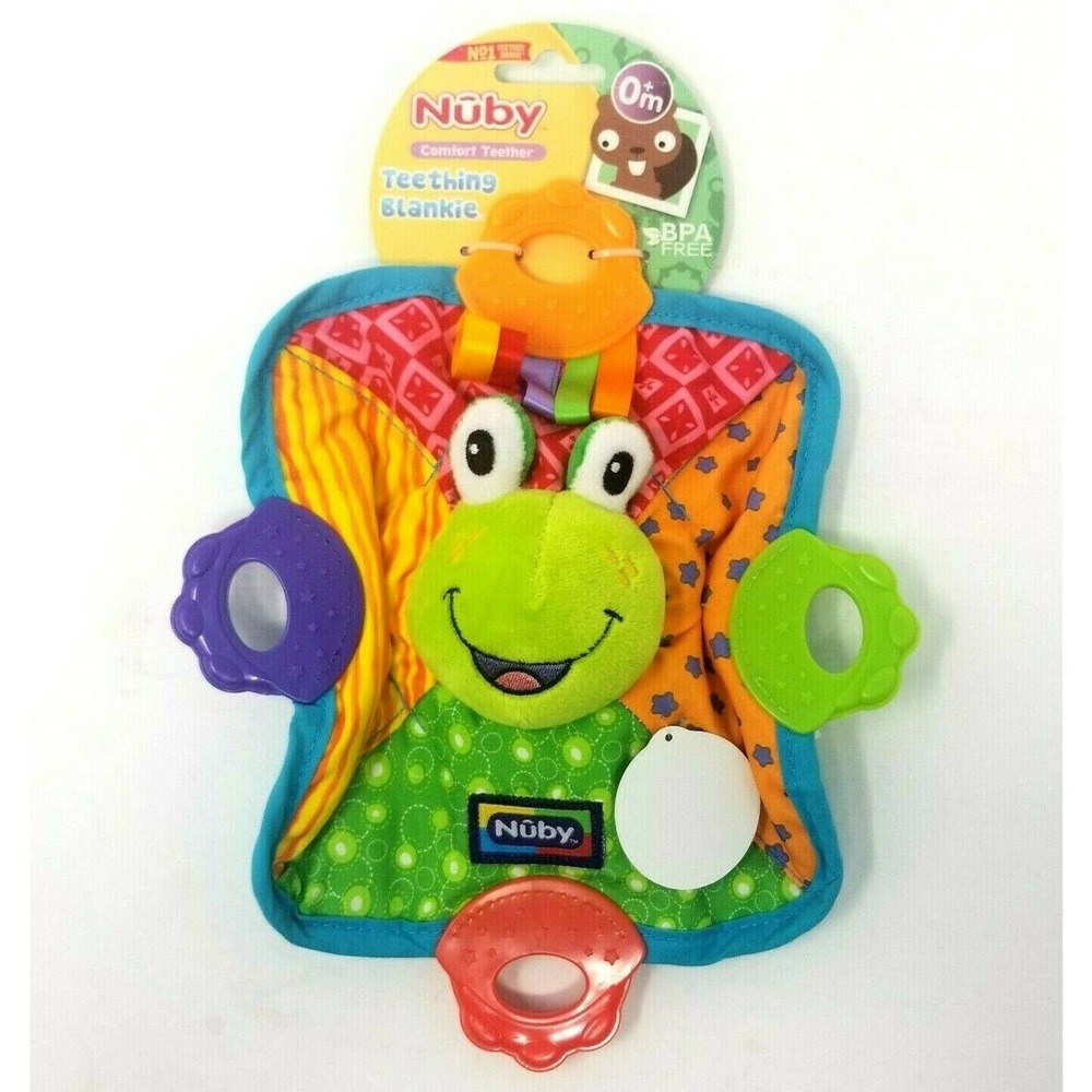 Nuby Teething Blankie Frog Squeak & Crinkle Teether & Blanket Multicolor